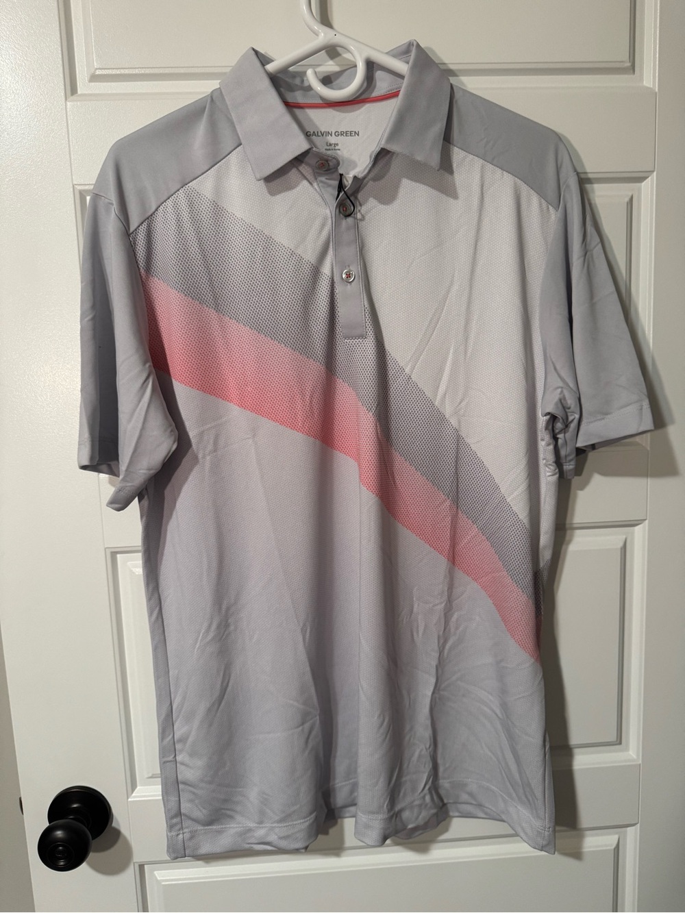 NWT Galvin Green Macoy Golf Polo, Cool Grey/Coral, Size Large